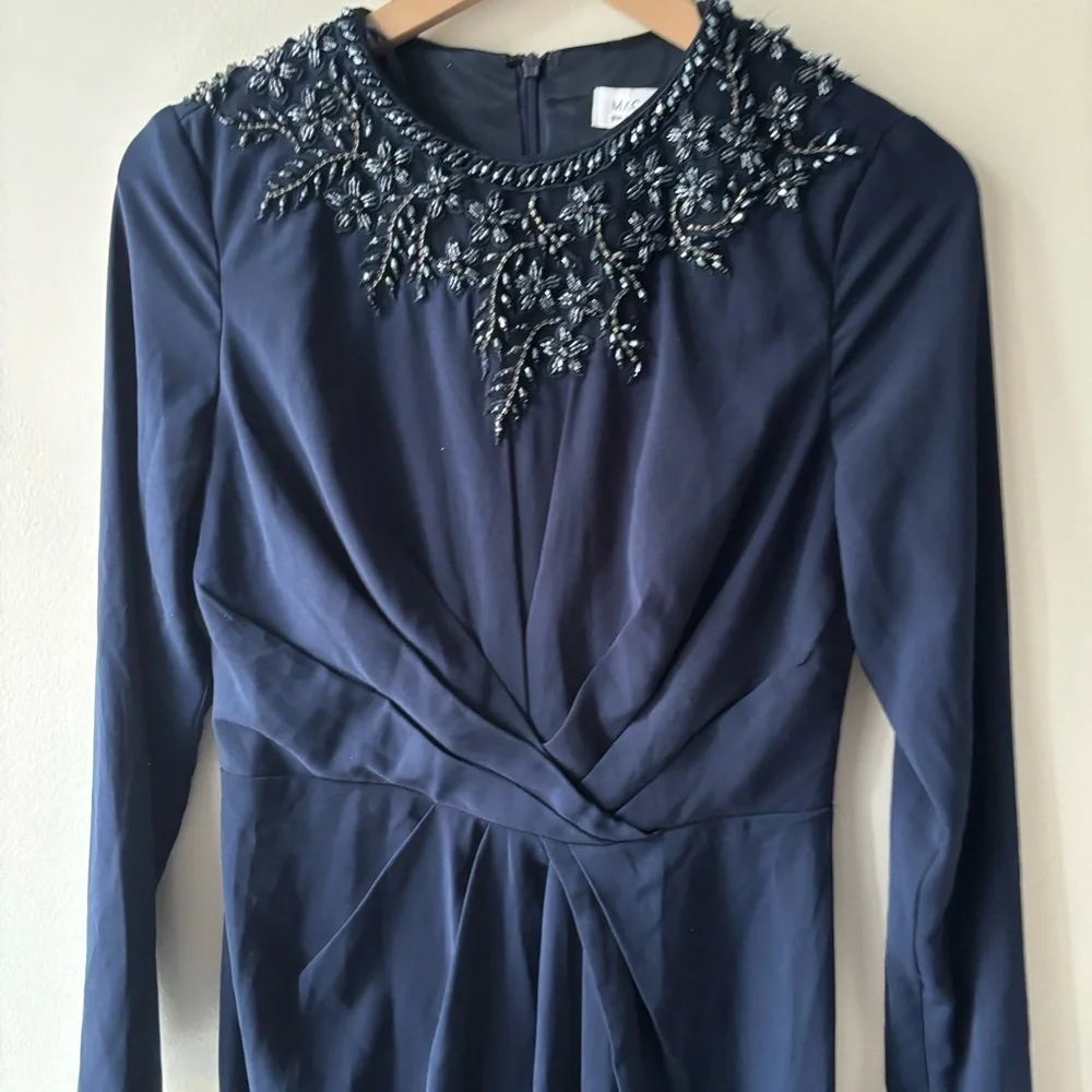 Mac Duggal Dazzling Crew Neckline A-line Dress maxi‎ embellishment Navy Sz 6 - Picture 9 of 12